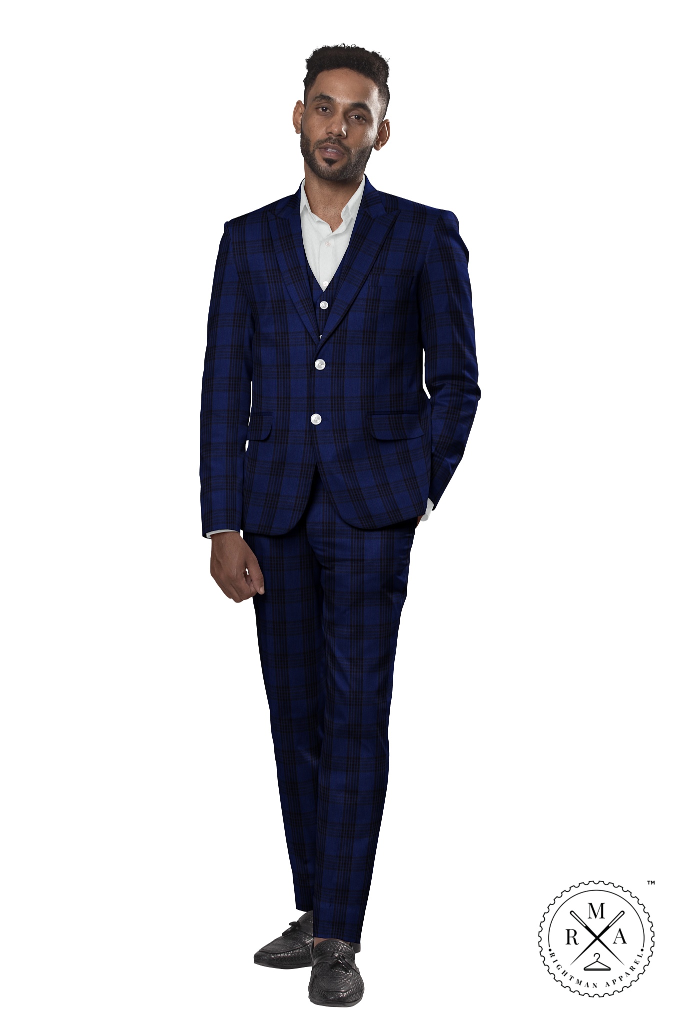 Blue TR Three Piece Suit With Black Glen Checks SU65