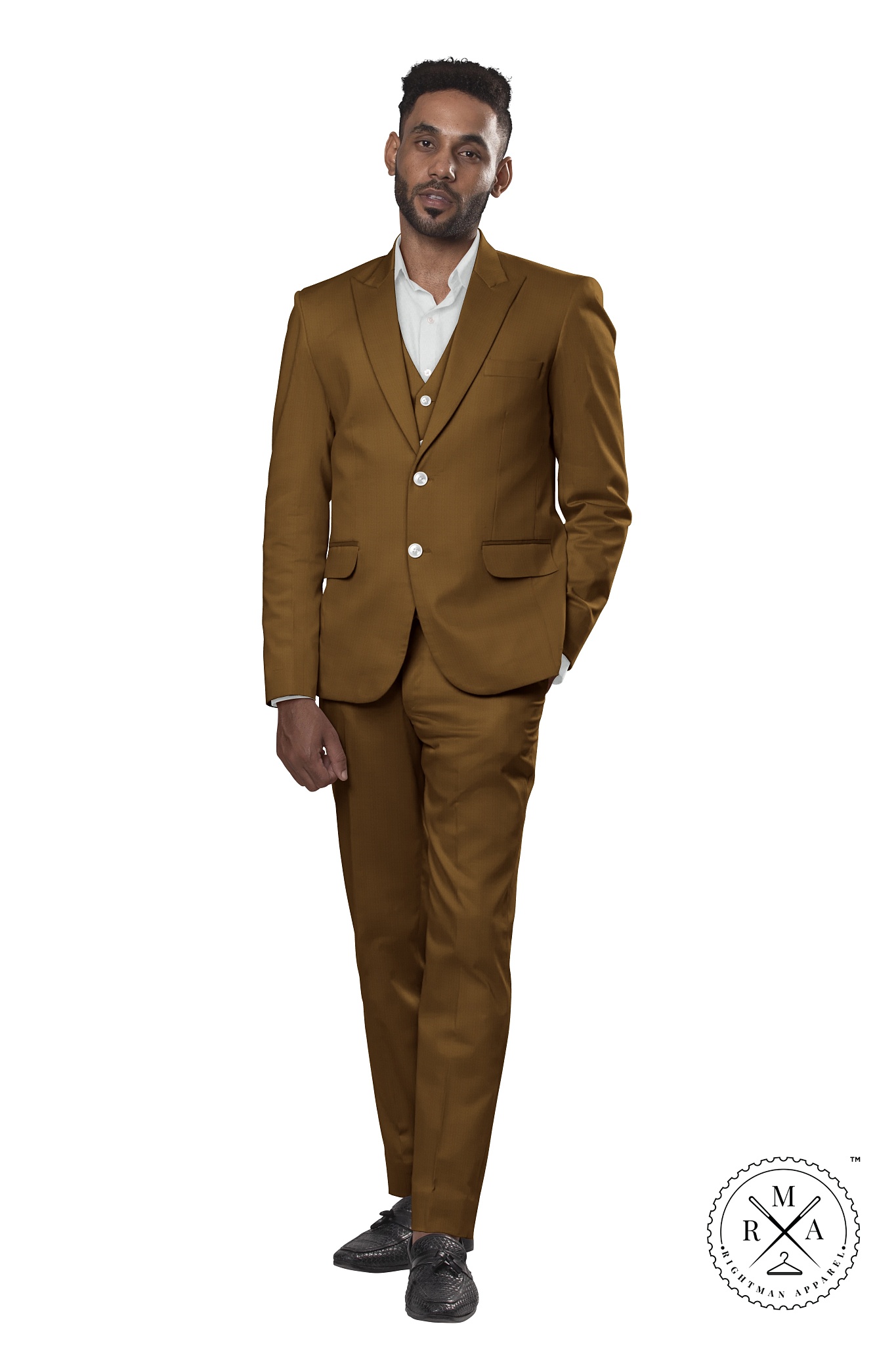 Brown Textured Three Piece Suit SU143