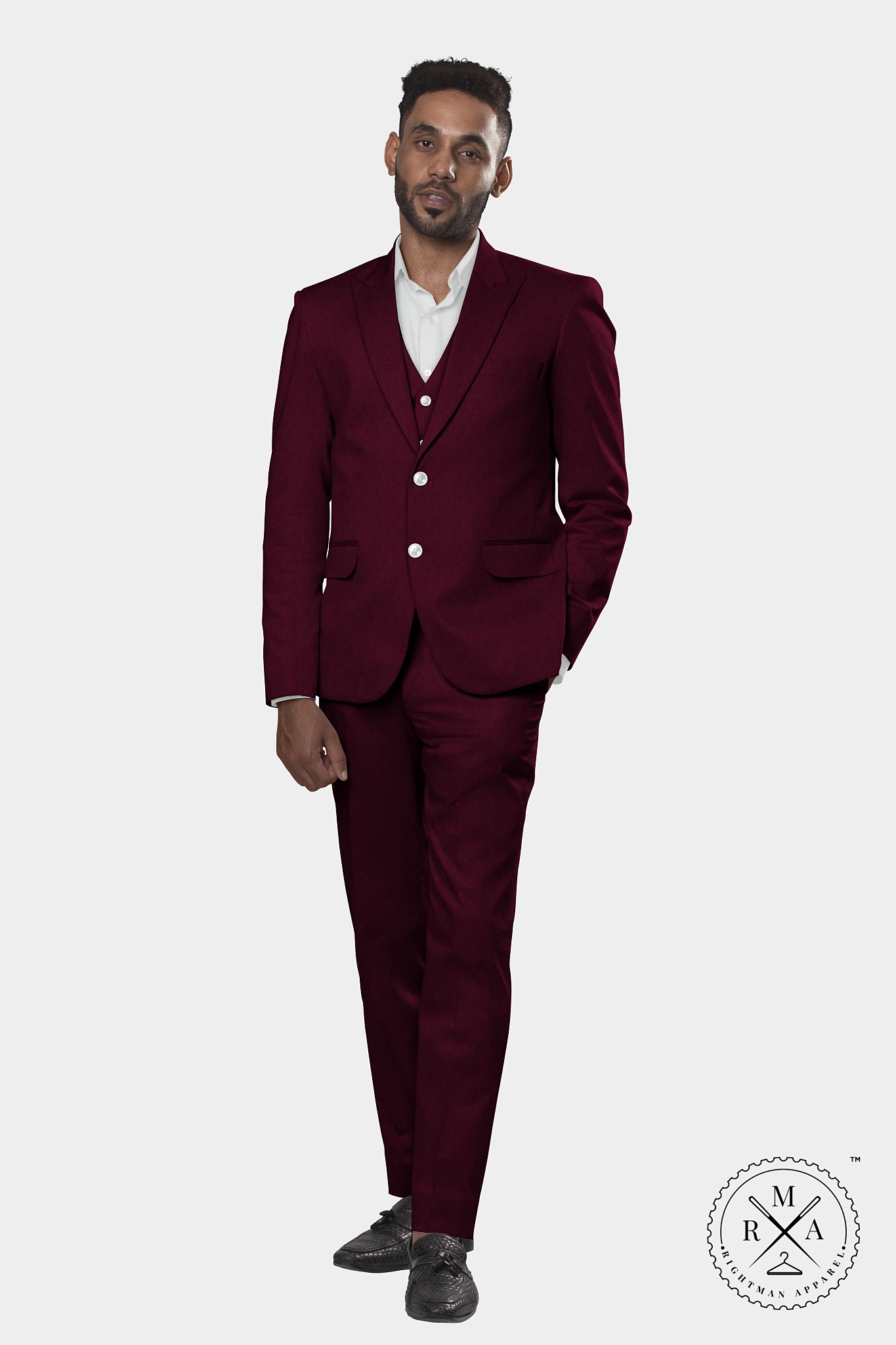 Rich Maroon Velvet Three Piece Suit SU229