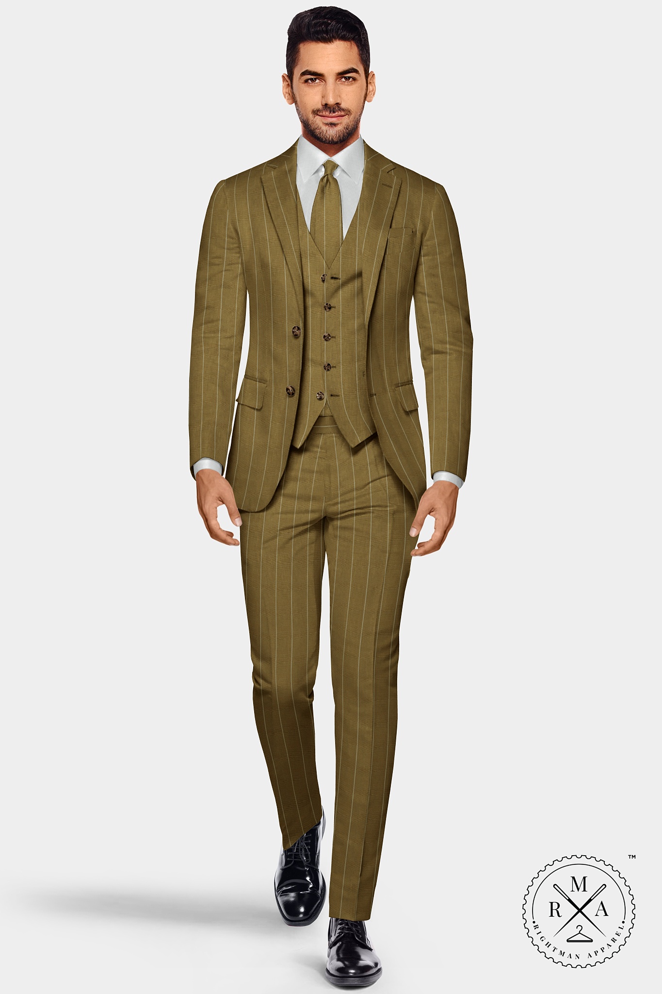 Brown Striped Three Piece Suit SU248