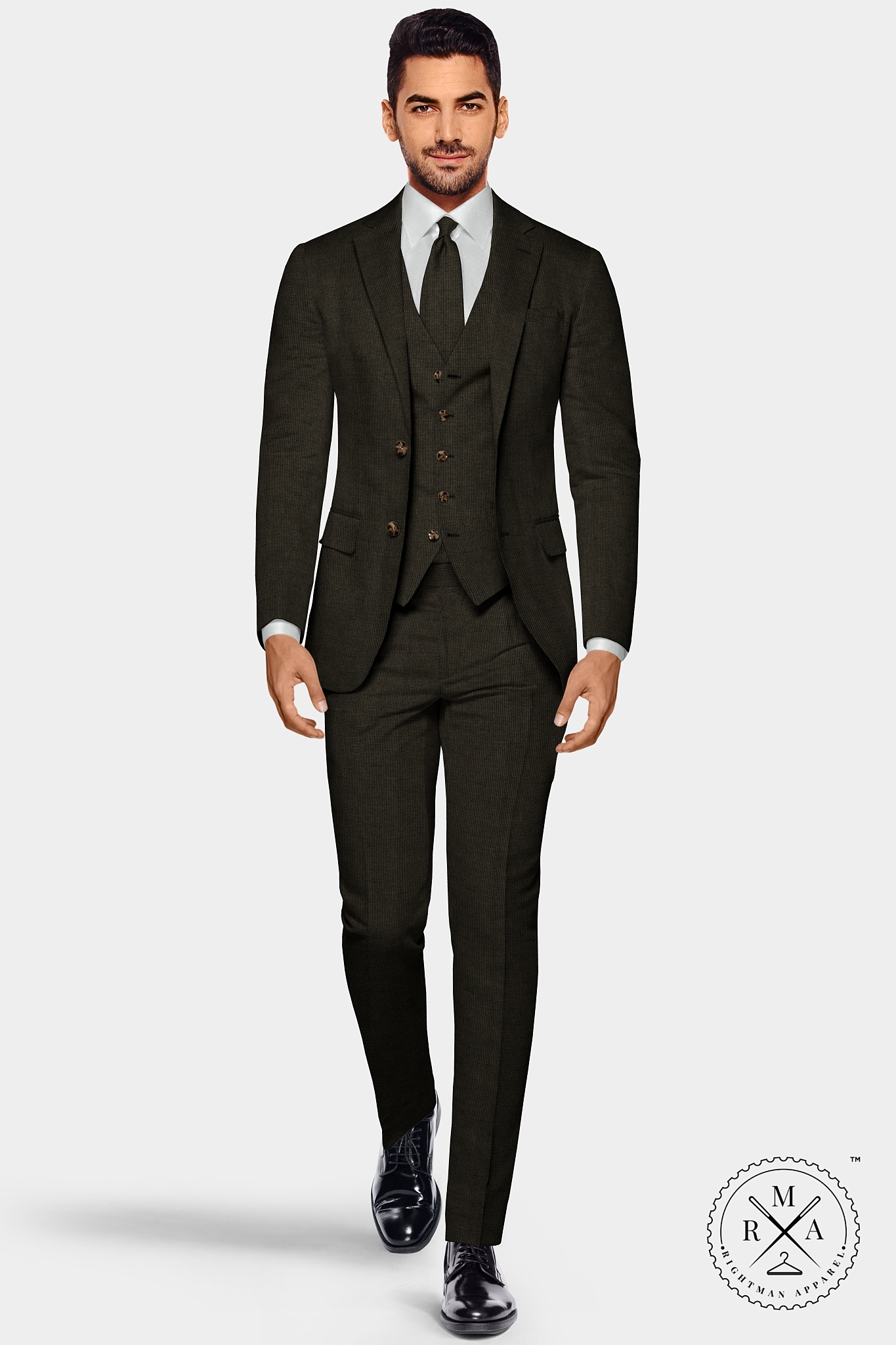 Brown Black Textured Three Piece Suit SU279