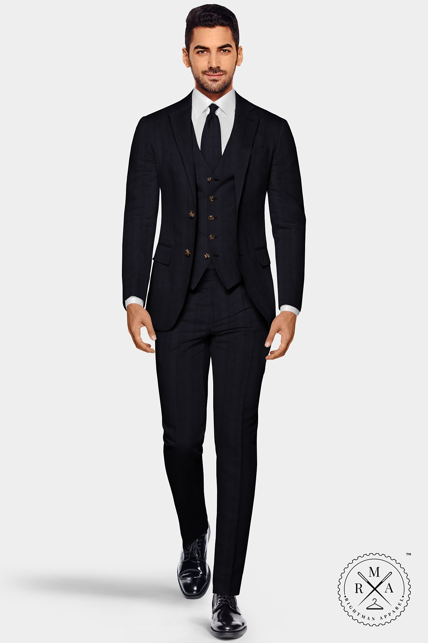 Black contrast lining Three Piece Suit SU304