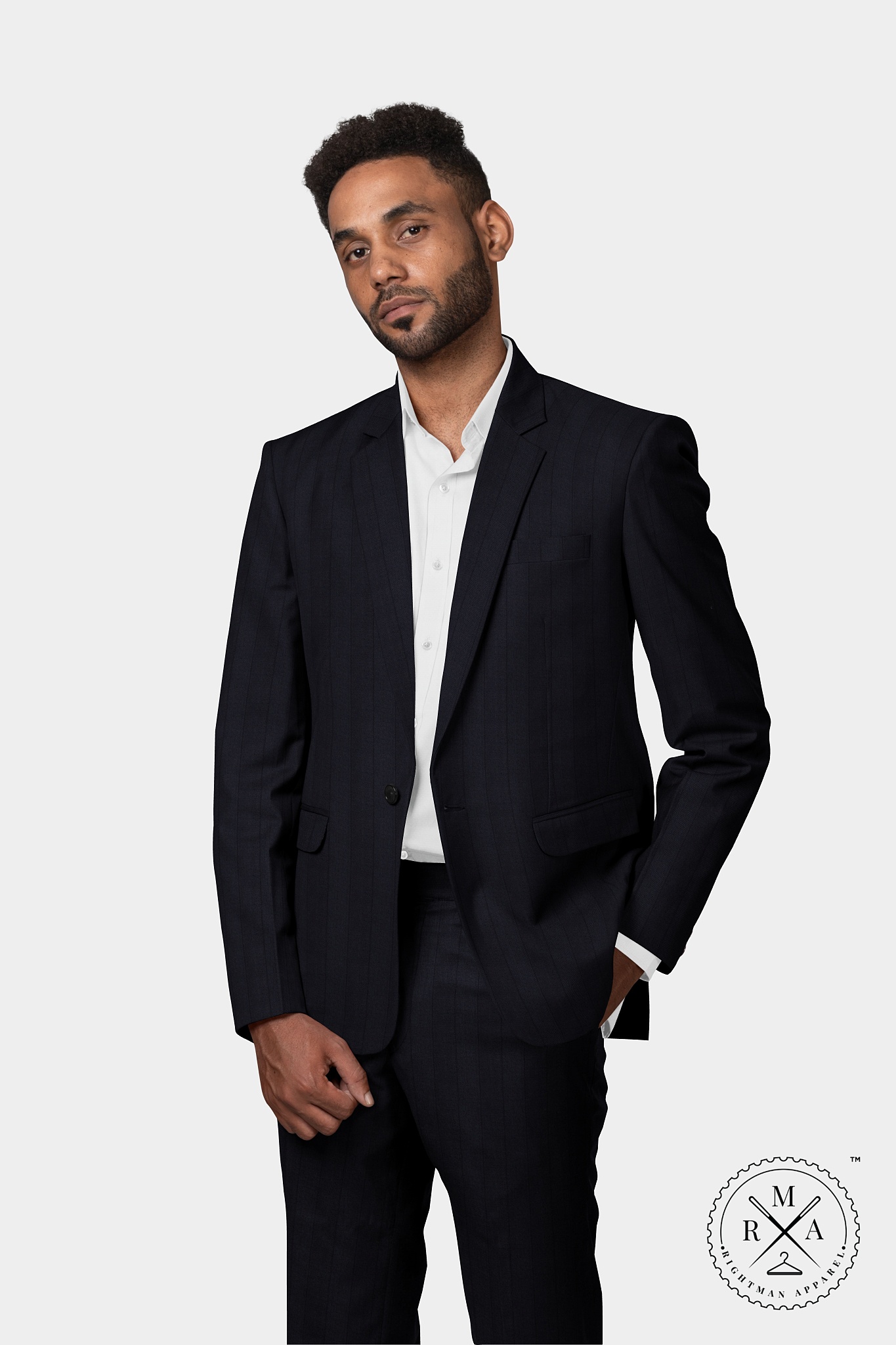 Black Contrast Lining Two Piece Suit SU304