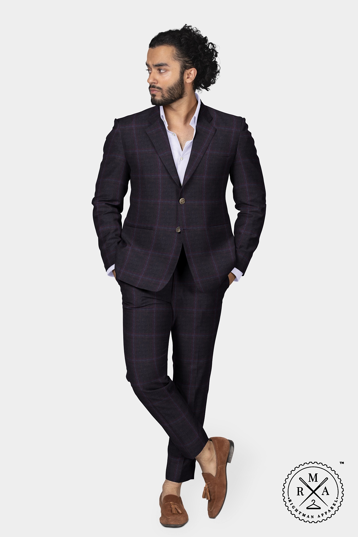 Plum Multiple Checks TR Two Piece Suit SU23