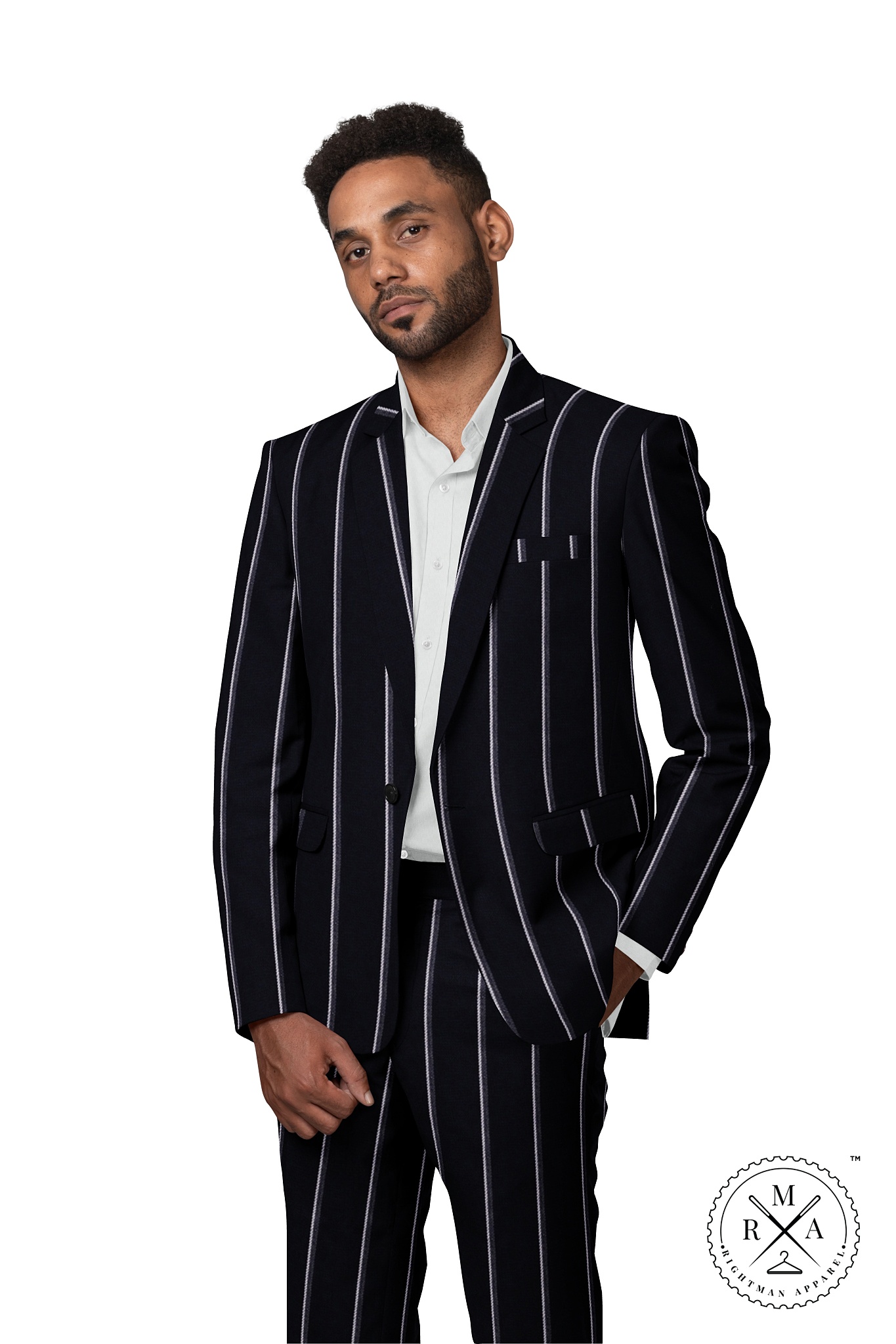 Black Dual Stripe Two Piece Suit SU27