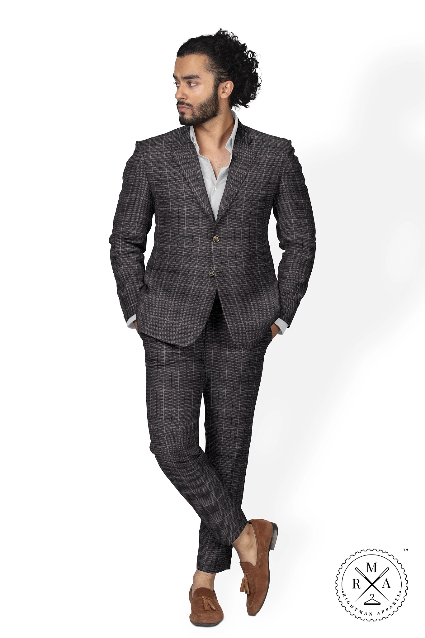 Grey TR Two Piece Suit With Windowpane Checks SU33