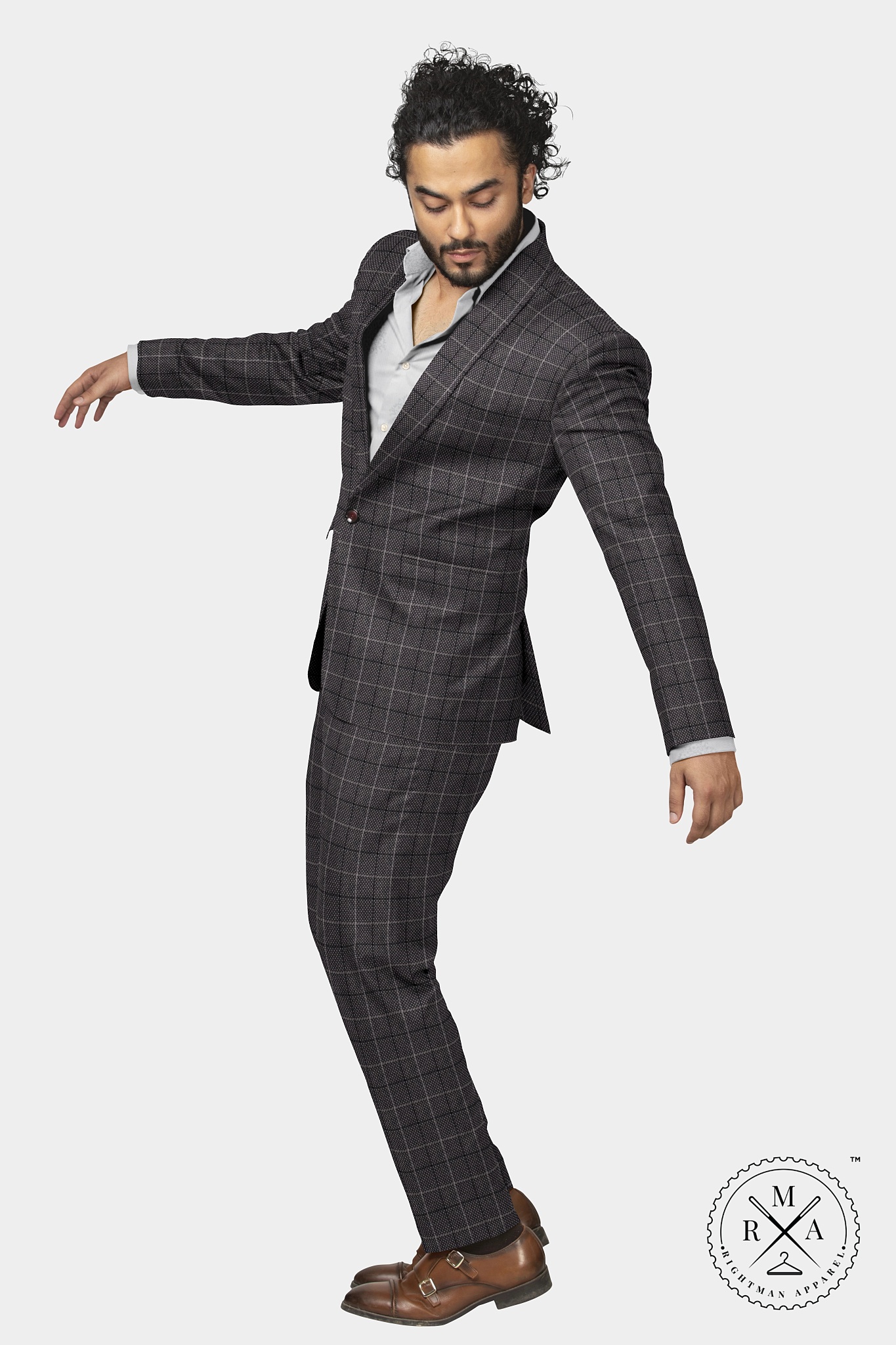 Grey TR Two Piece Suit With Windowpane Checks SU33