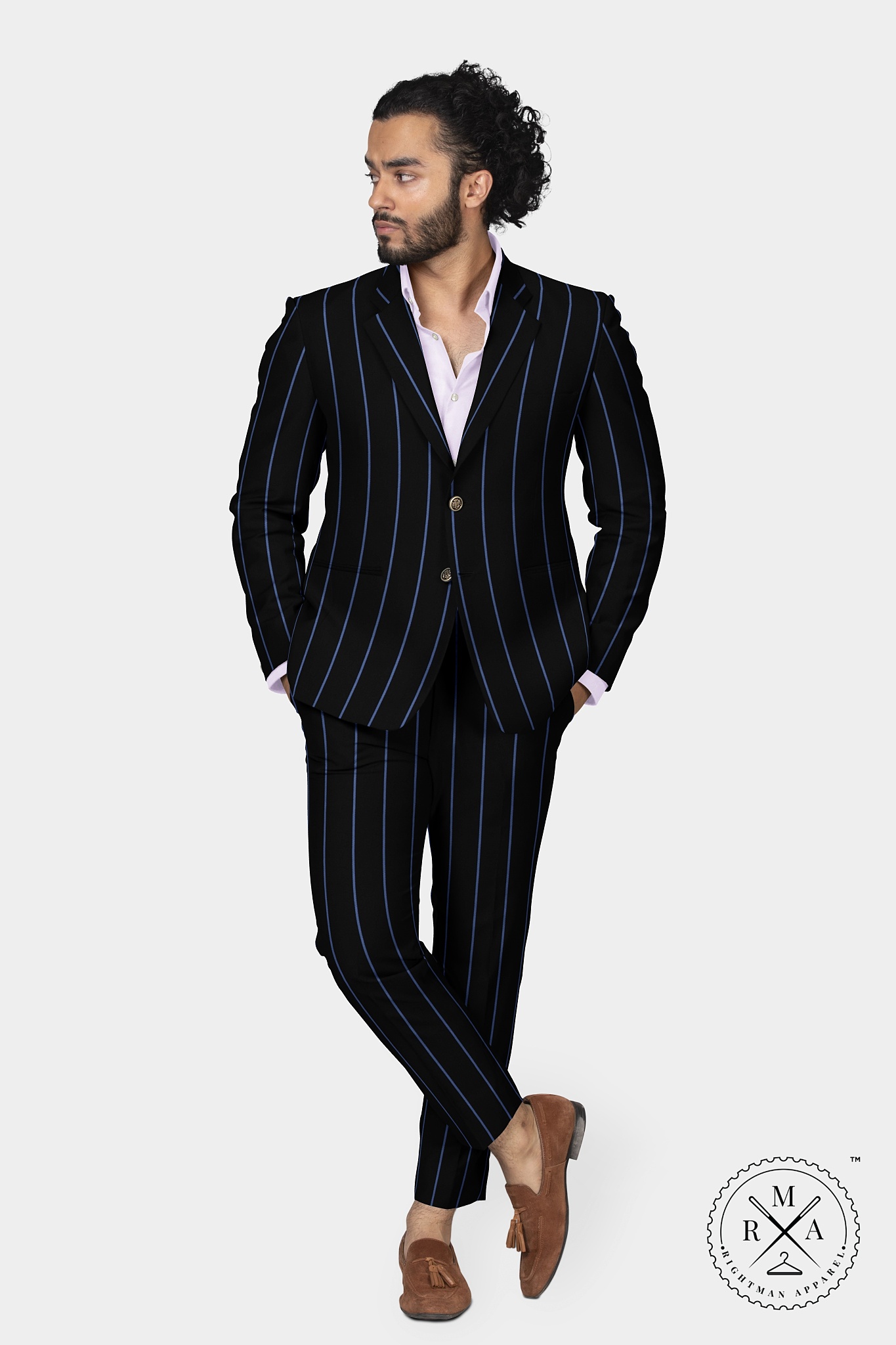 Navy Blue Two Piece Suit With Lapis Stripes SU46