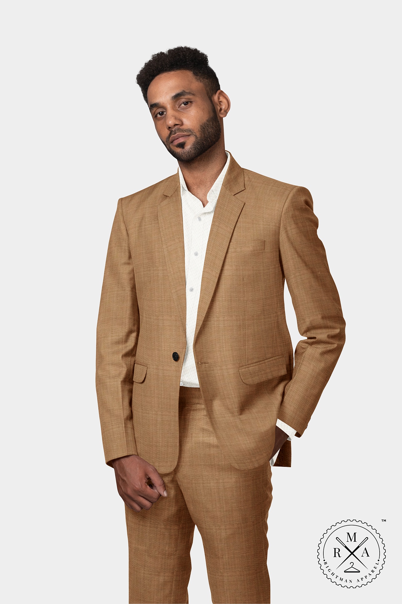 Brown Two Piece Suit With Texture SU49