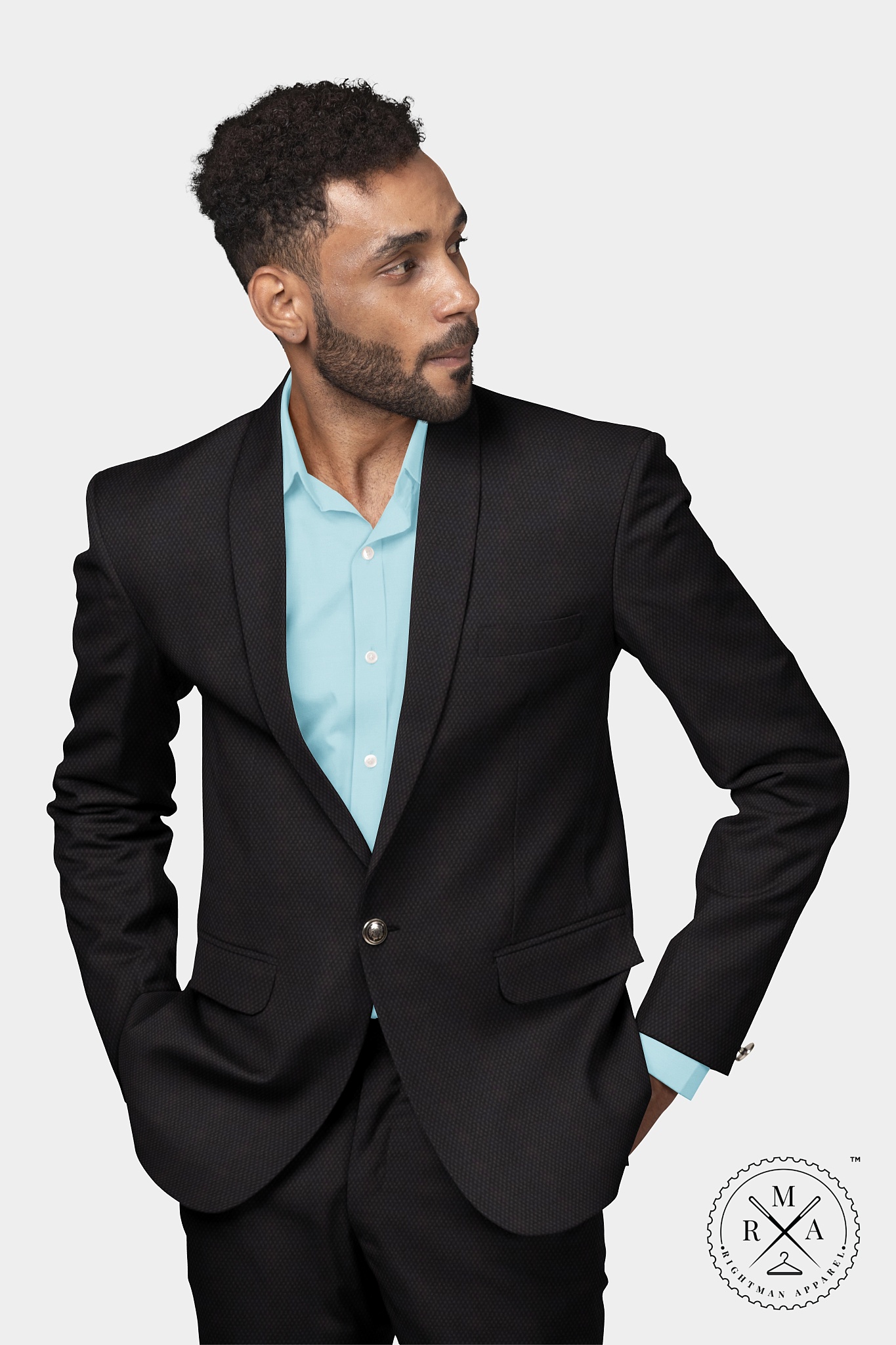 Black Two Piece Suit With Birdseye Pattern SU60