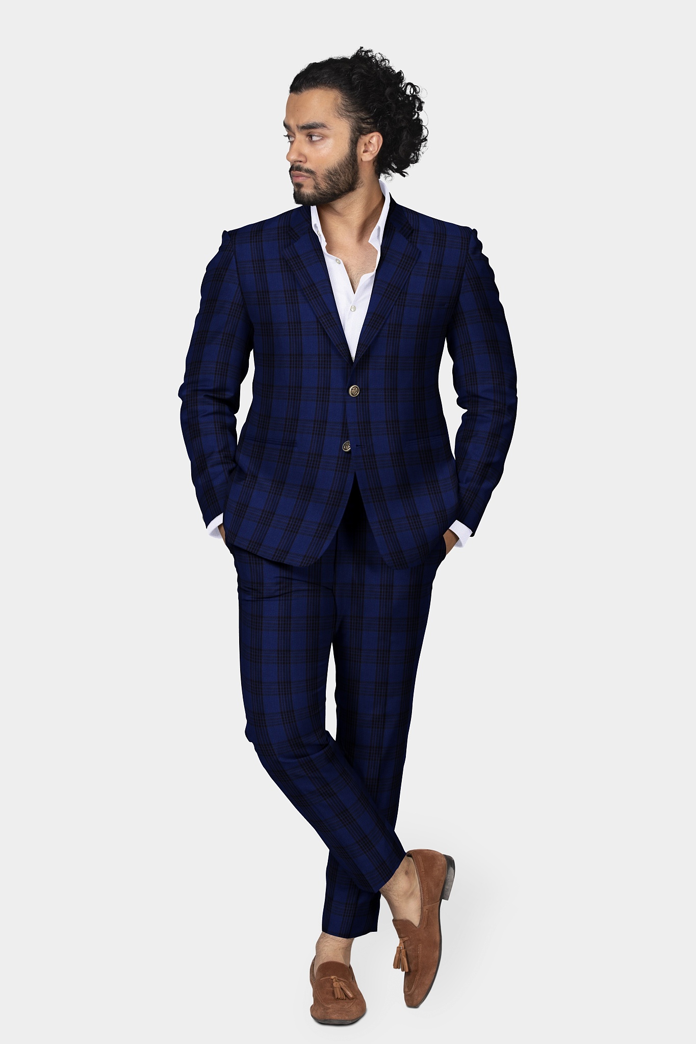 Blue TR Two Piece Suit With Black Glen Checks SU65