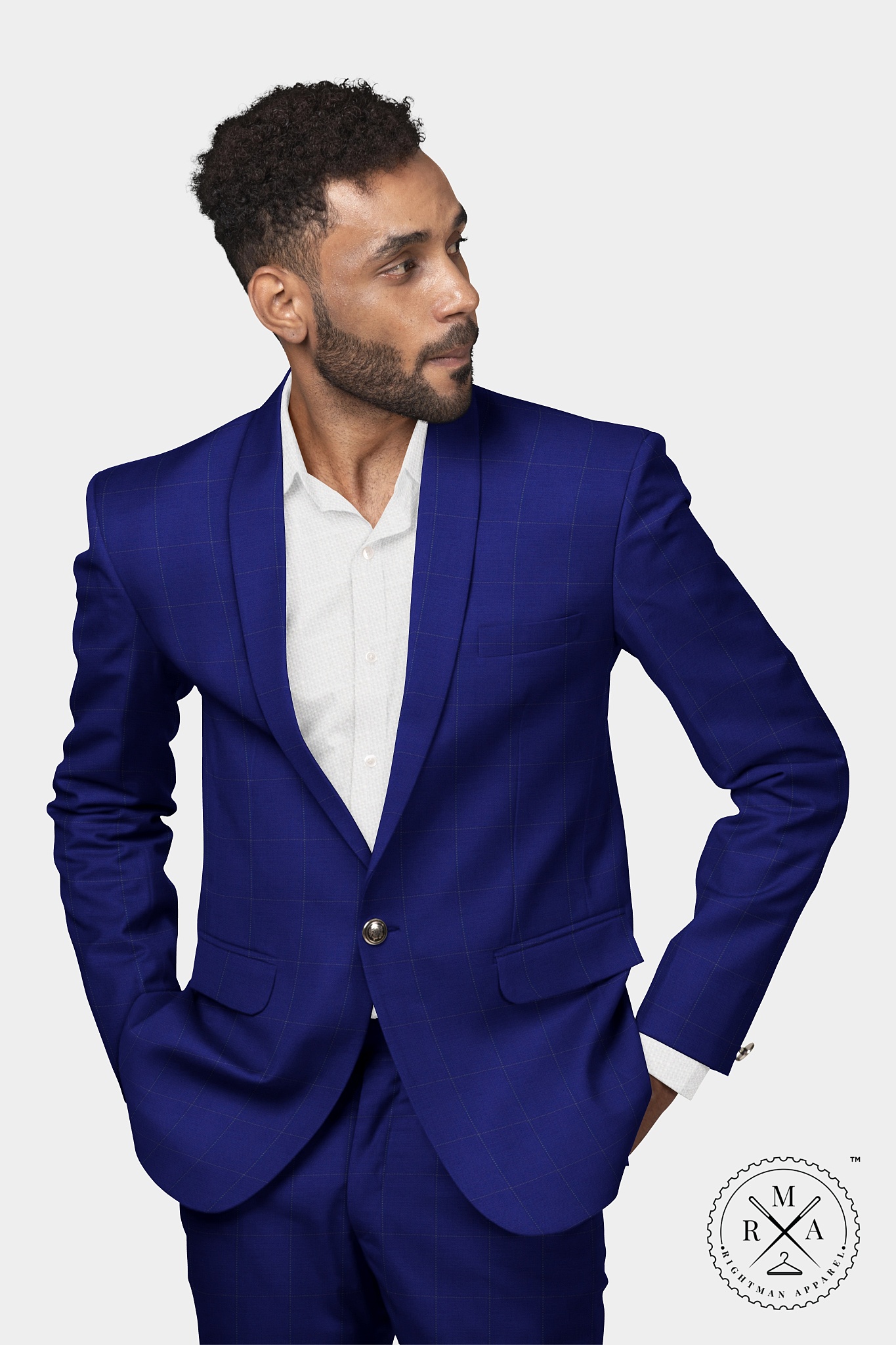 Blue Two Piece Suit With White Dotted Checks SU68