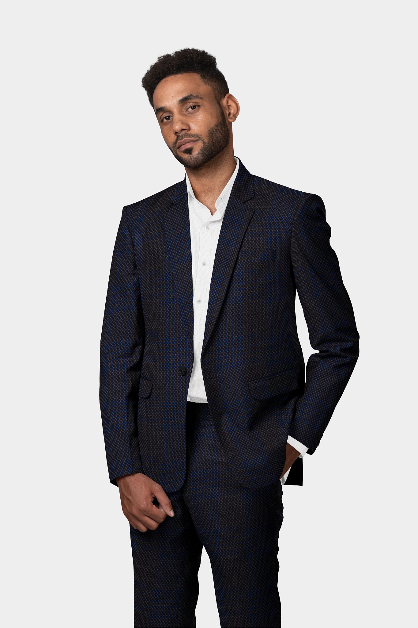 Blue TR Two Piece Suit With Brown Checks SU76