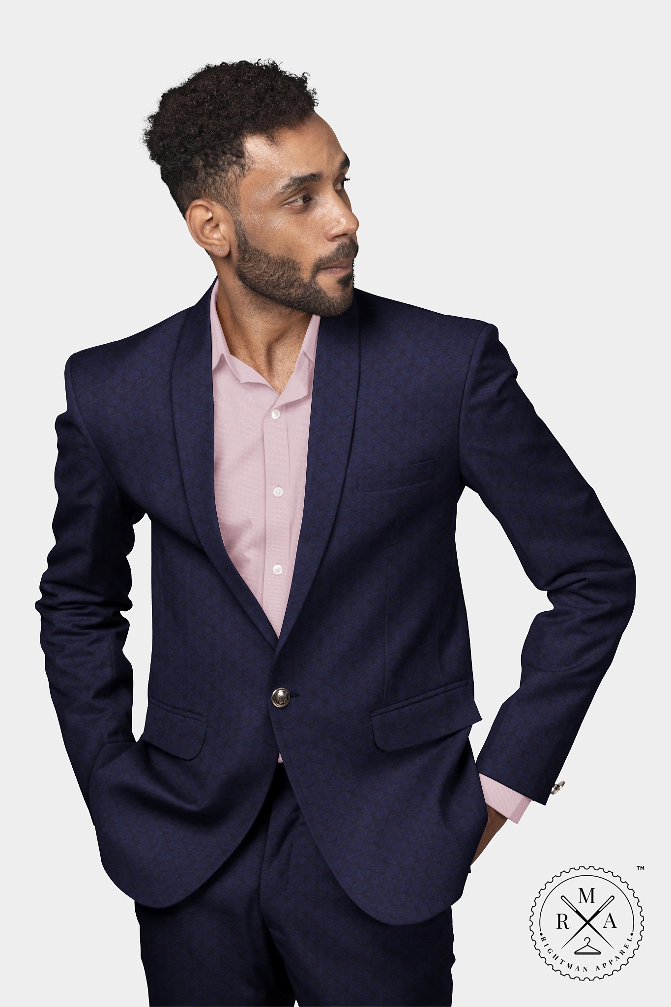 Blue Denim Two Piece Suit With Rhombus Birdseye Pattern SU86