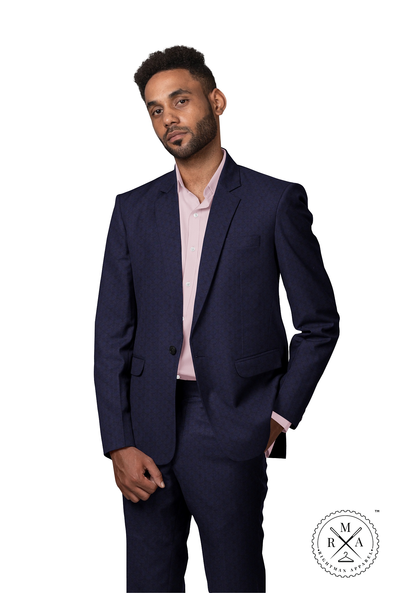 Blue Denim Two Piece Suit With Rhombus Birdseye Pattern SU86